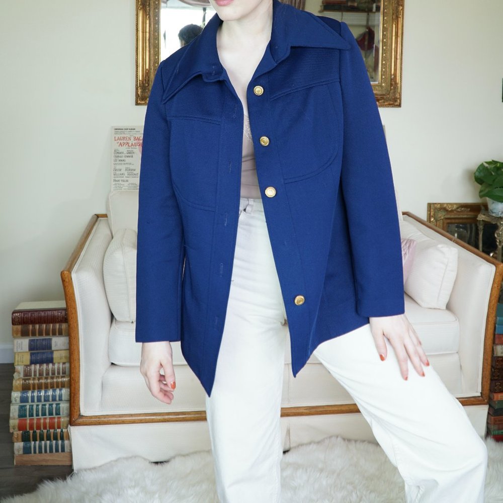 Vintage 1970's Navy Blue Button Up Shirt Jacket
